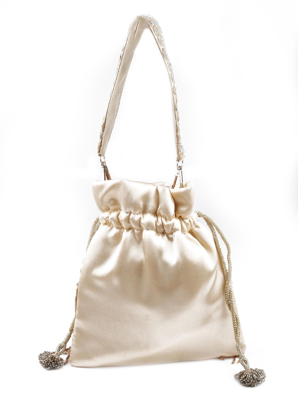 White stunning tassel beaded potli bag - Rajwada