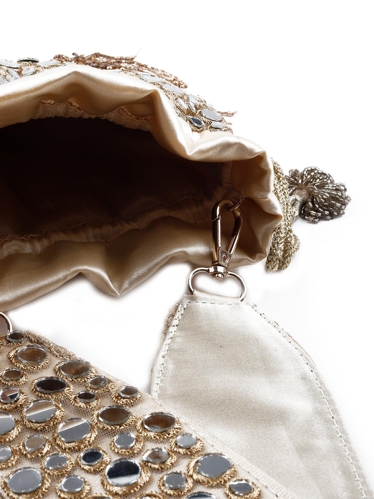 White stunning tassel beaded potli bag - Rajwada