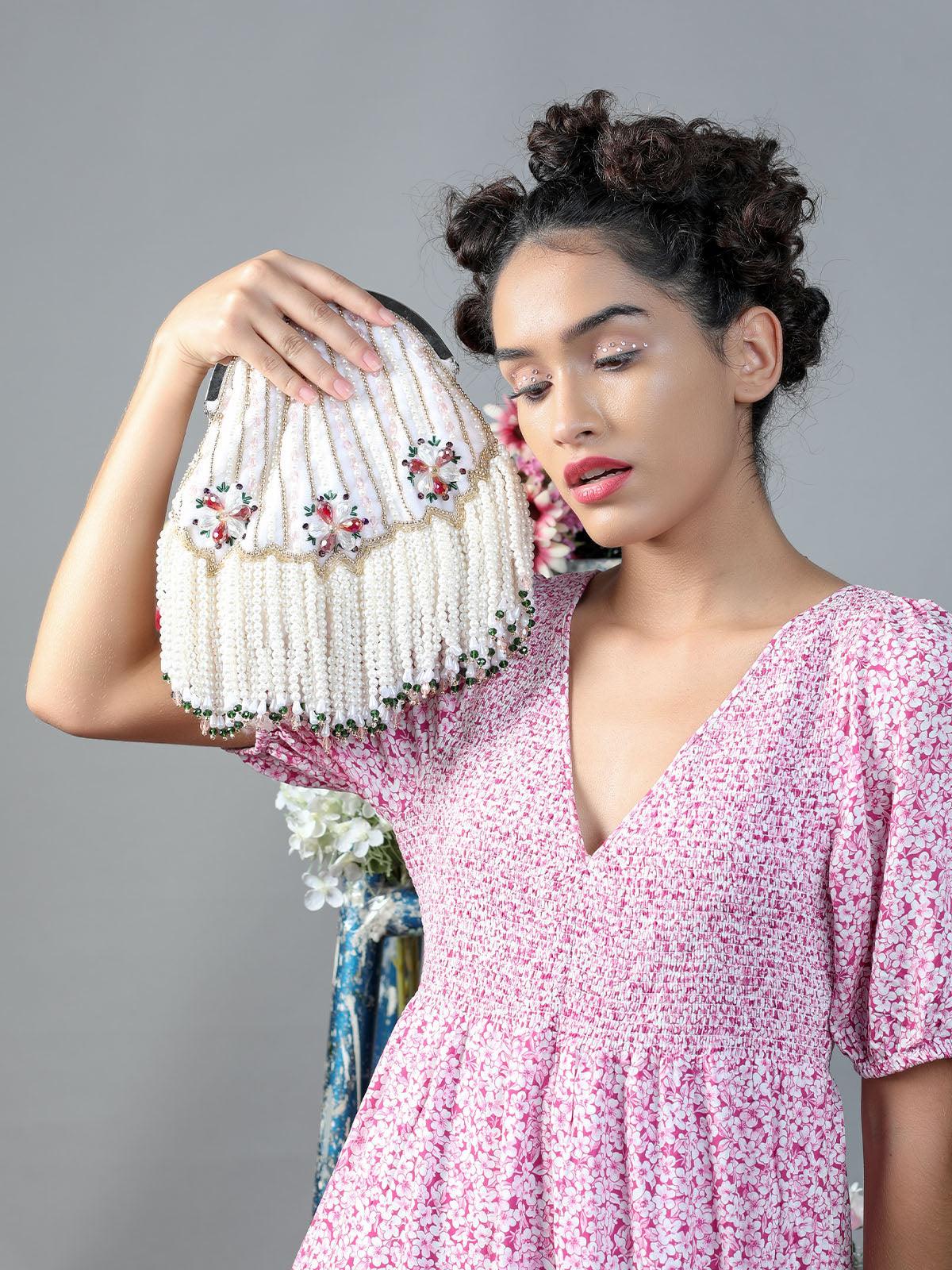 White stunning tassel embellished sling bag - Rajwada