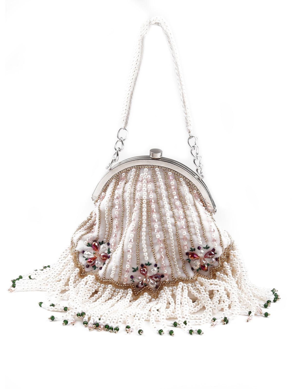 White stunning tassel embellished sling bag - Rajwada