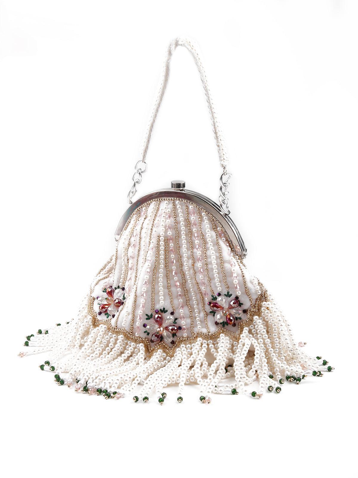 White stunning tassel embellished sling bag - Rajwada