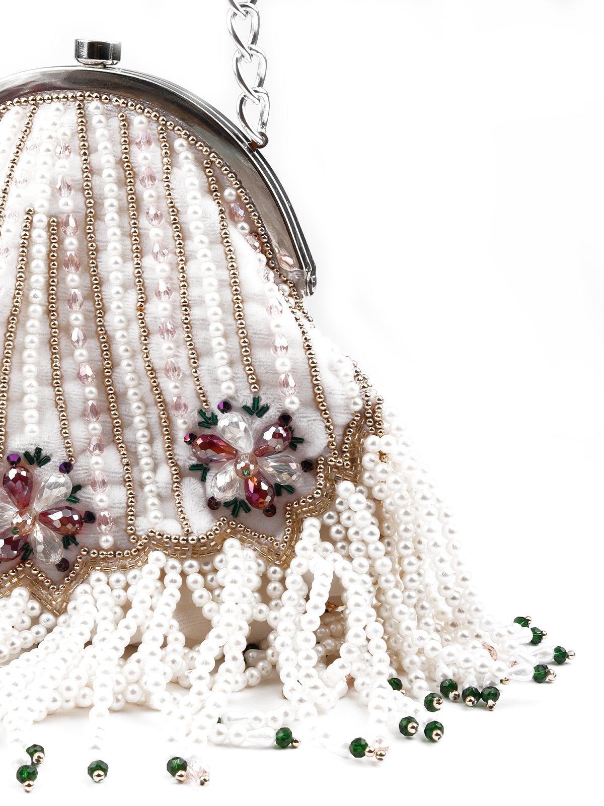 White stunning tassel embellished sling bag - Rajwada