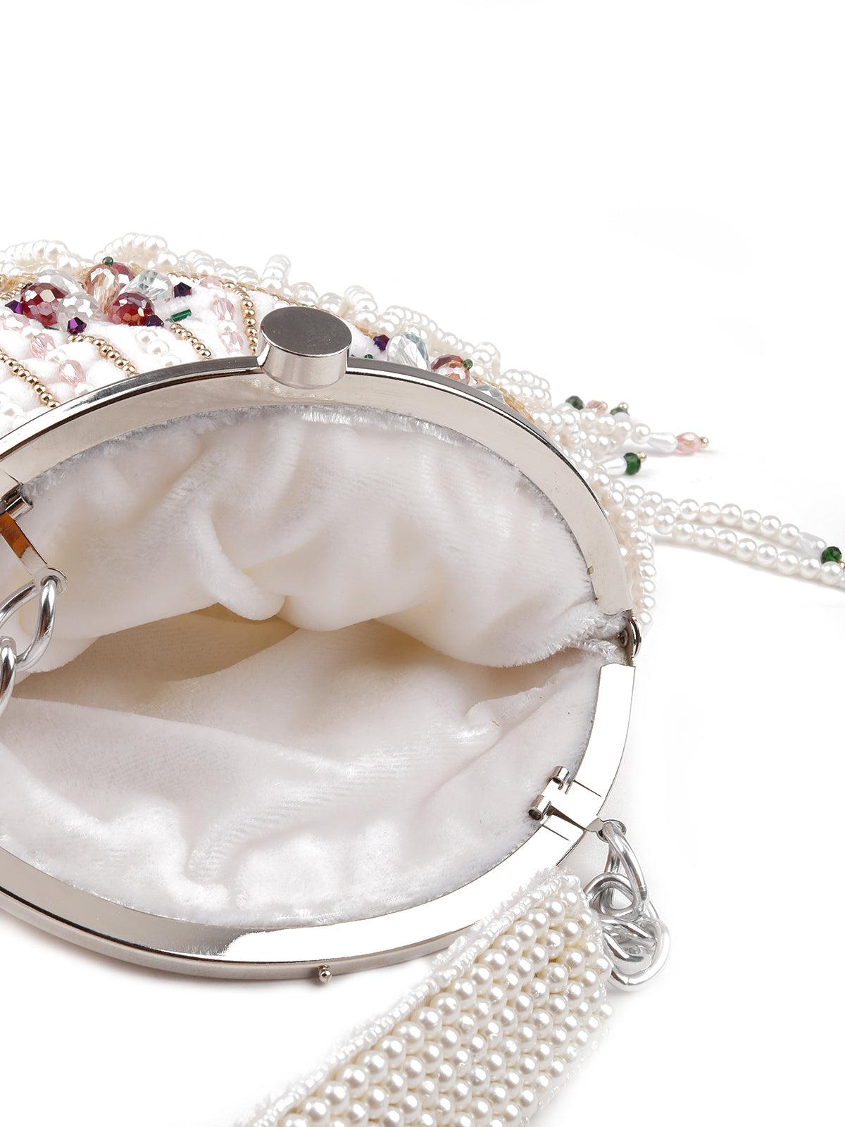 White stunning tassel embellished sling bag - Rajwada