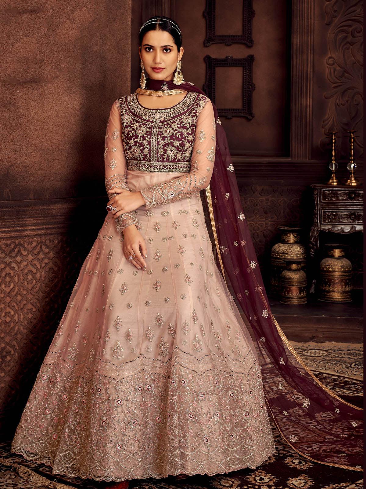 Wine Color Georgette Base Party Wear Sharara Suit - Rajwada