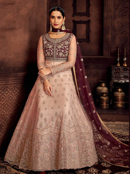 Wine Color Georgette Base Party Wear Sharara Suit - Rajwada