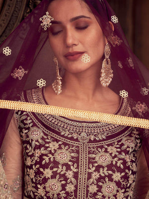 Wine Color Georgette Base Party Wear Sharara Suit - Rajwada