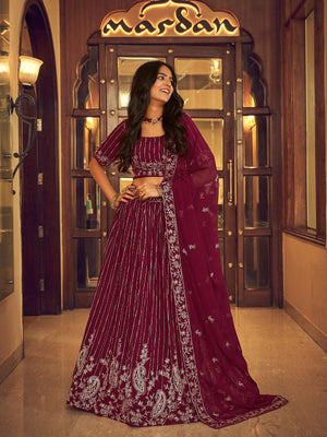 Wine Faux Georgette Designer Lehenga Choli - Rajwada