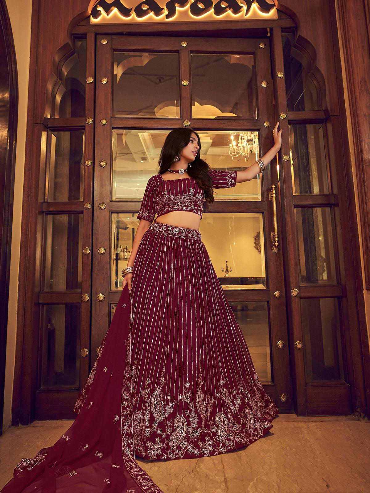 Wine Faux Georgette Designer Lehenga Choli - Rajwada