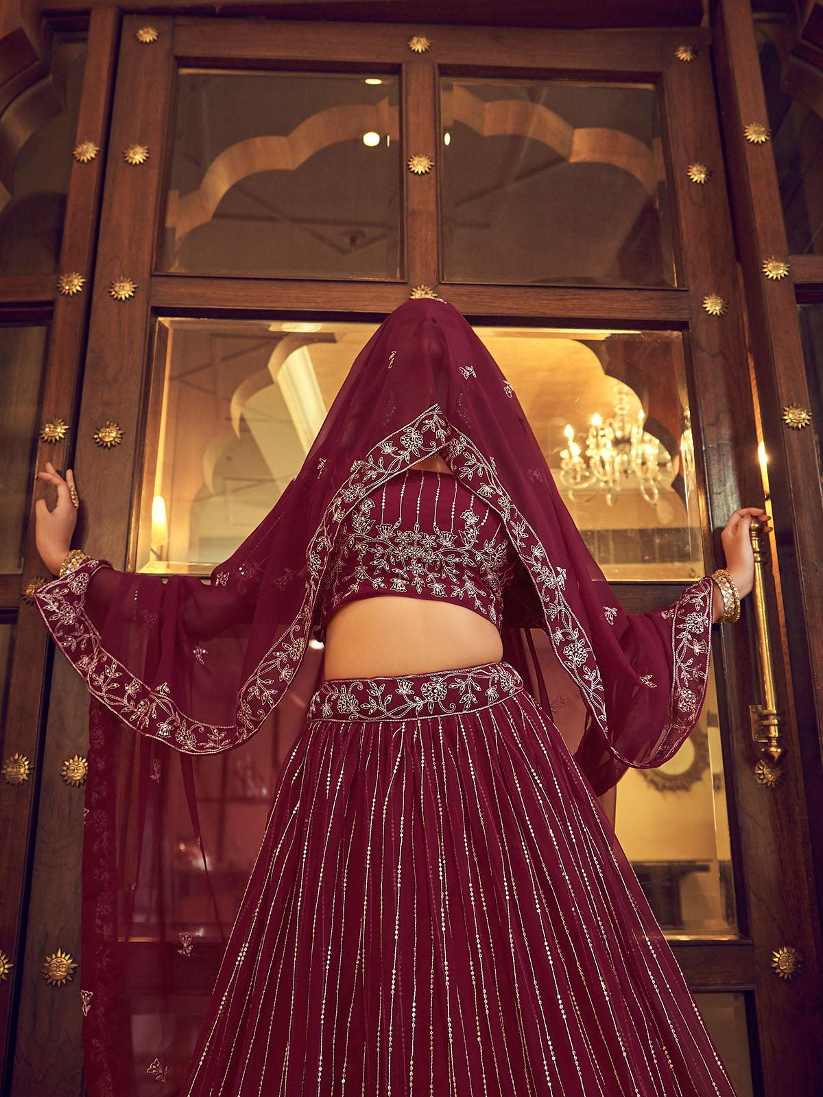 Wine Faux Georgette Designer Lehenga Choli - Rajwada