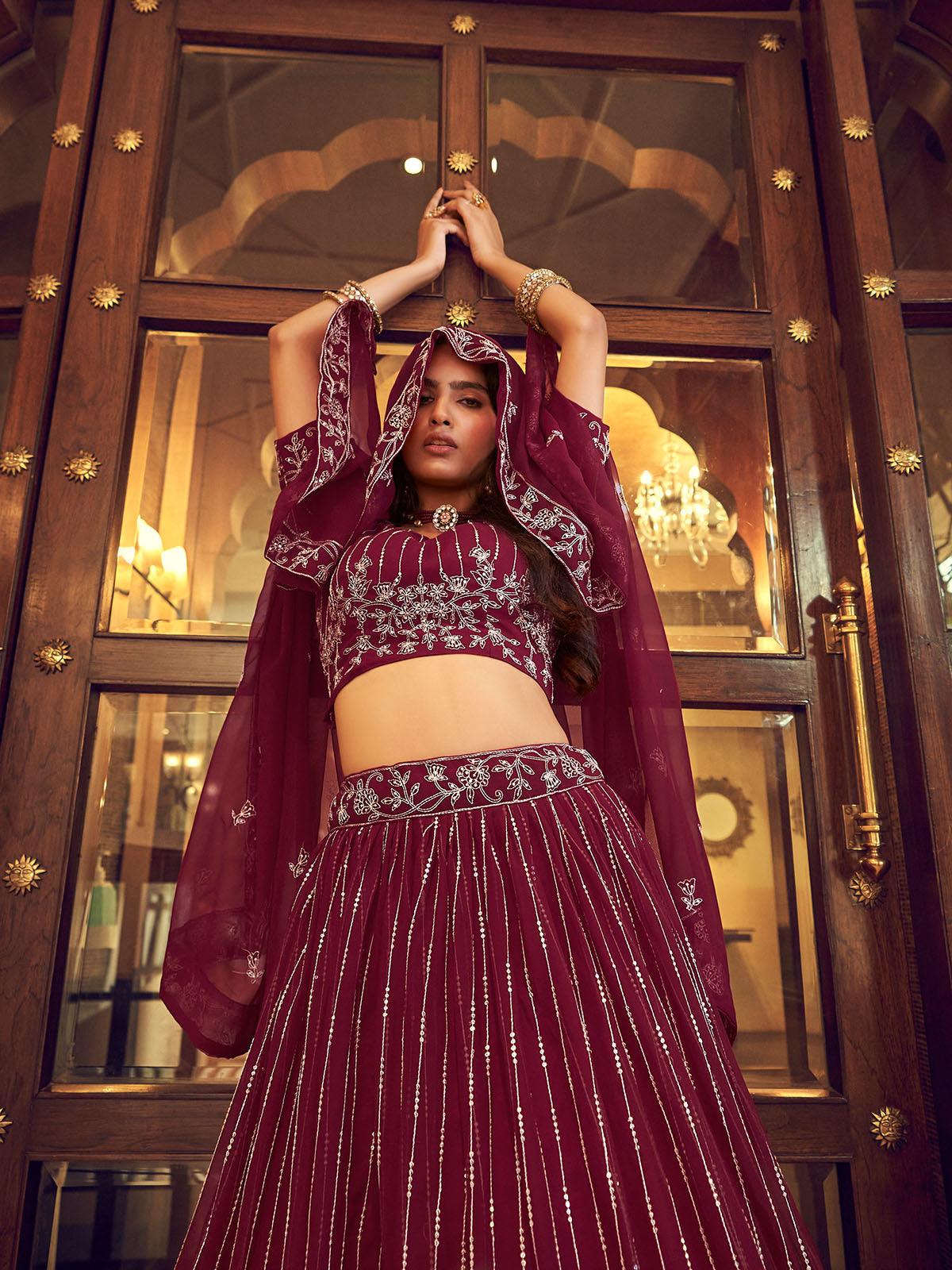 Wine Faux Georgette Designer Lehenga Choli - Rajwada