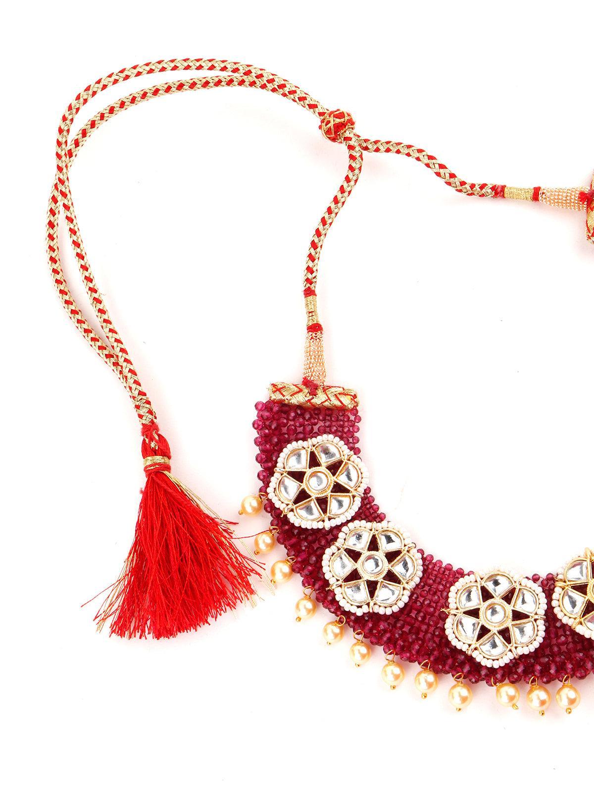Wine Pink Onyx-Pearl-Kundan Necklace! - Rajwada