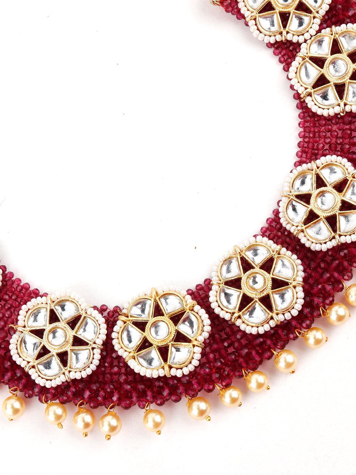 Wine Pink Onyx-Pearl-Kundan Necklace! - Rajwada