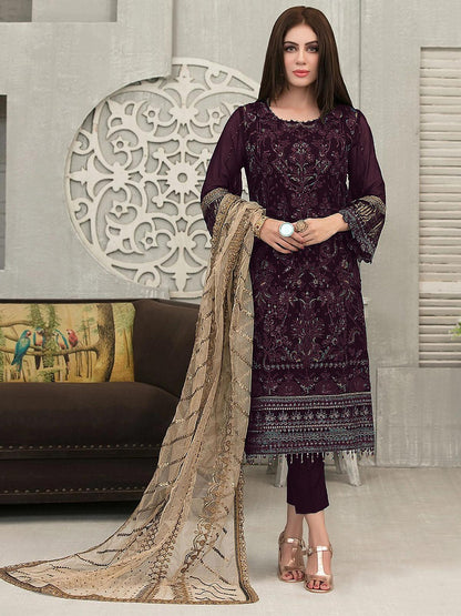 Wine Women Embroidered Salwar Suit Set - Rajwada