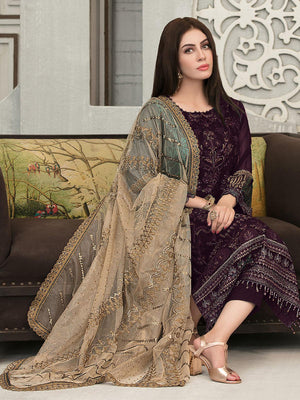 Wine Women Embroidered Salwar Suit Set - Rajwada