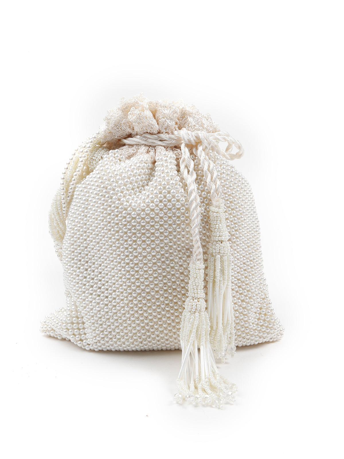 Winsome White Pearly Potli - Rajwada