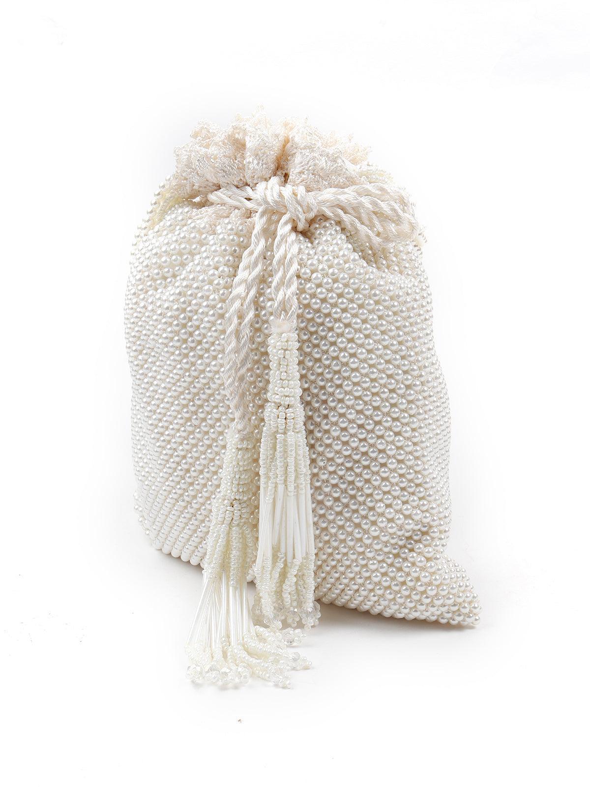 Winsome White Pearly Potli - Rajwada