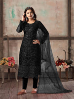 Women's Black Net Semi Stitched Salwar Suit- - Rajwada