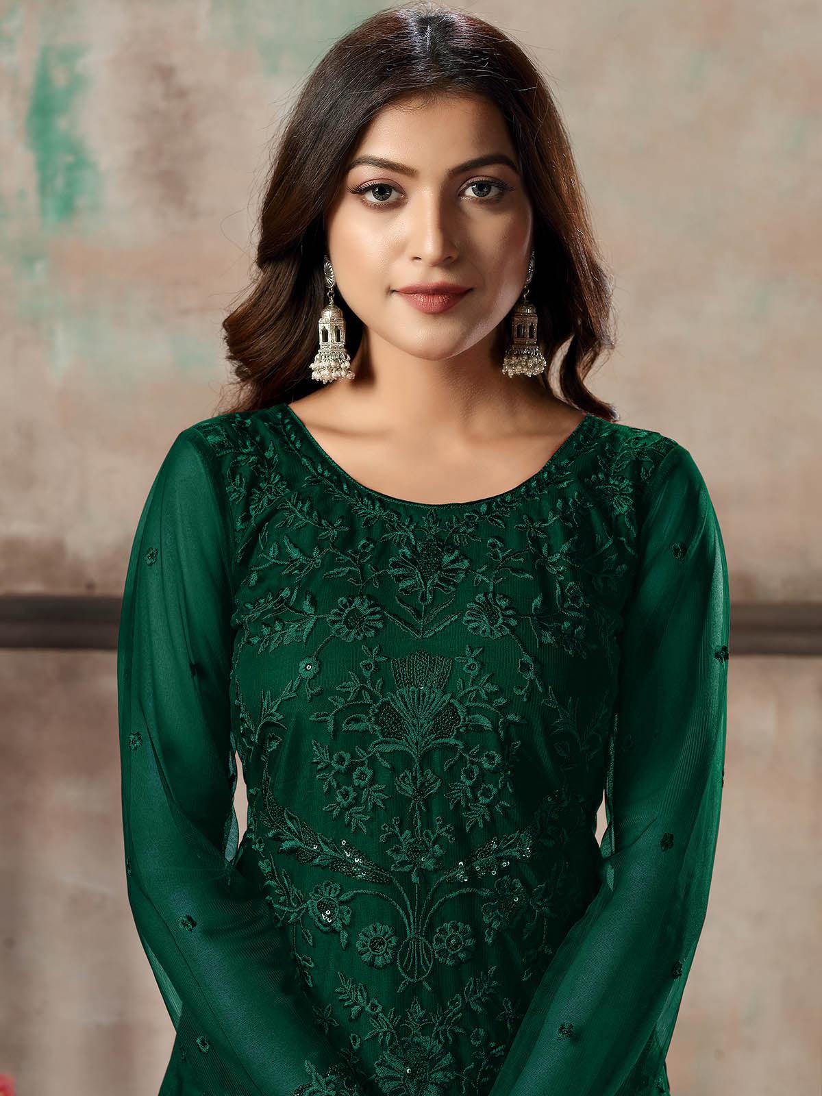 Women's Green Net Semi Stitched Salwar Suit - Rajwada