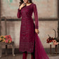 Women's Maroon Net Semi Stitched Salwar Suit - Rajwada