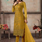Women's Mustard Net Semi Stitched Salwar Suit - Rajwada