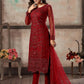 Women's Red Net Semi Stitched Salwar Suit - Rajwada