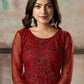 Women's Red Net Semi Stitched Salwar Suit - Rajwada