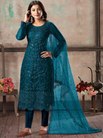 Women's Teal Net Semi Stitched Salwar Suit - Rajwada