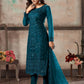 Women's Teal Net Semi Stitched Salwar Suit - Rajwada