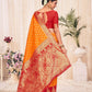 Woven Orange Colored Banarasi Silk Saree - Rajwada