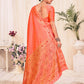 Woven Peach Colored Banarasi Silk Saree - Rajwada