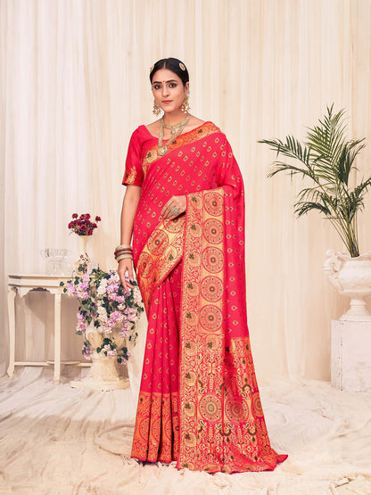 Woven Pink Banarasi Silk Saree - Rajwada