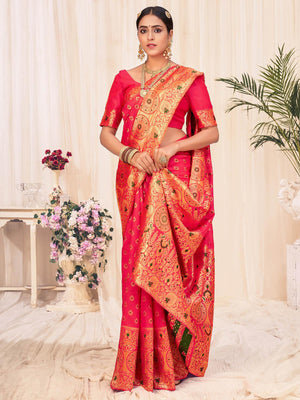 Woven Pink Banarasi Silk Saree - Rajwada