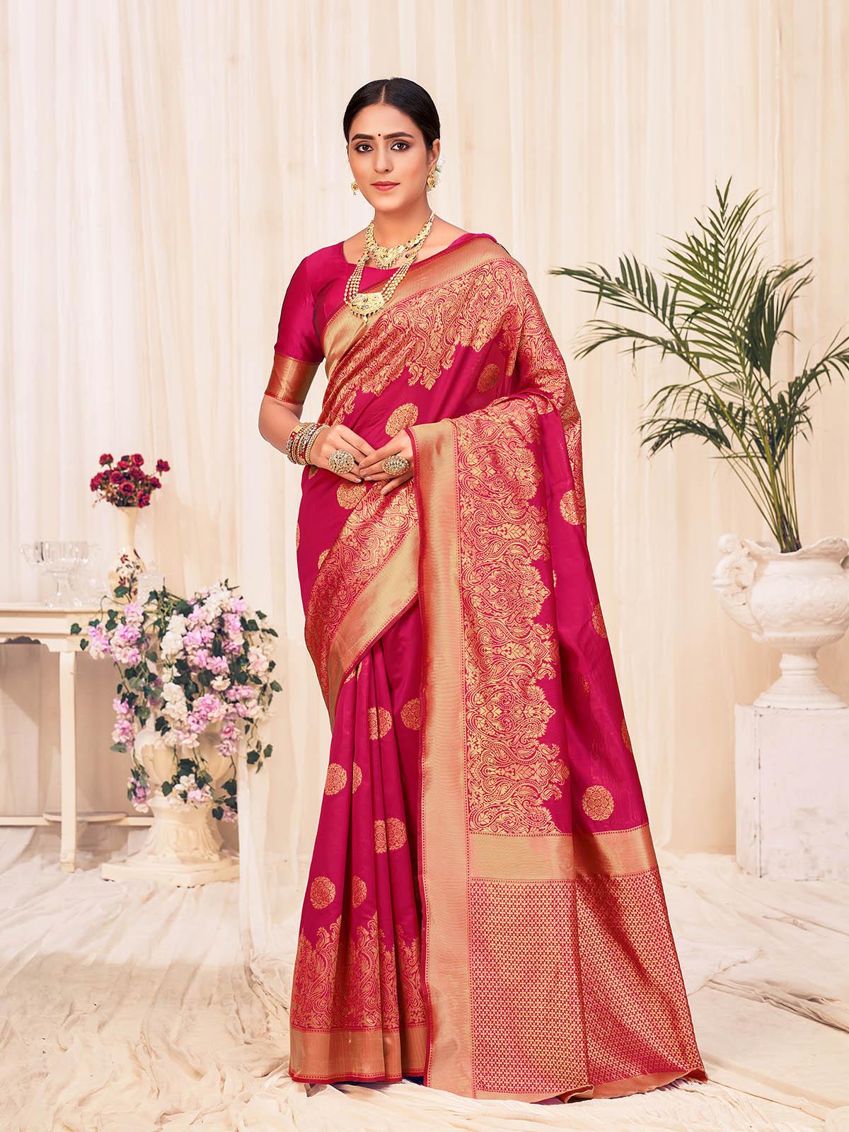 Woven Red Colored Banarasi Silk Saree - Rajwada