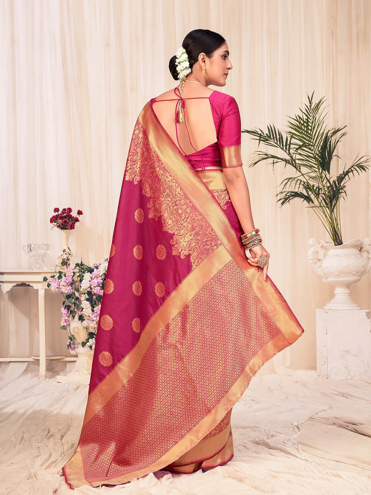 Woven Red Colored Banarasi Silk Saree - Rajwada