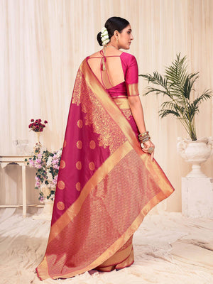 Woven Red Colored Banarasi Silk Saree - Rajwada