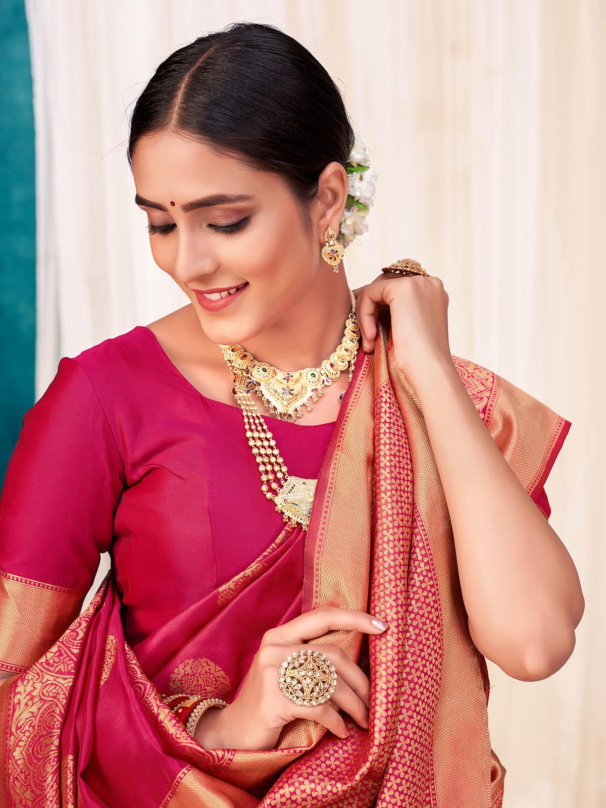 Woven Red Colored Banarasi Silk Saree - Rajwada