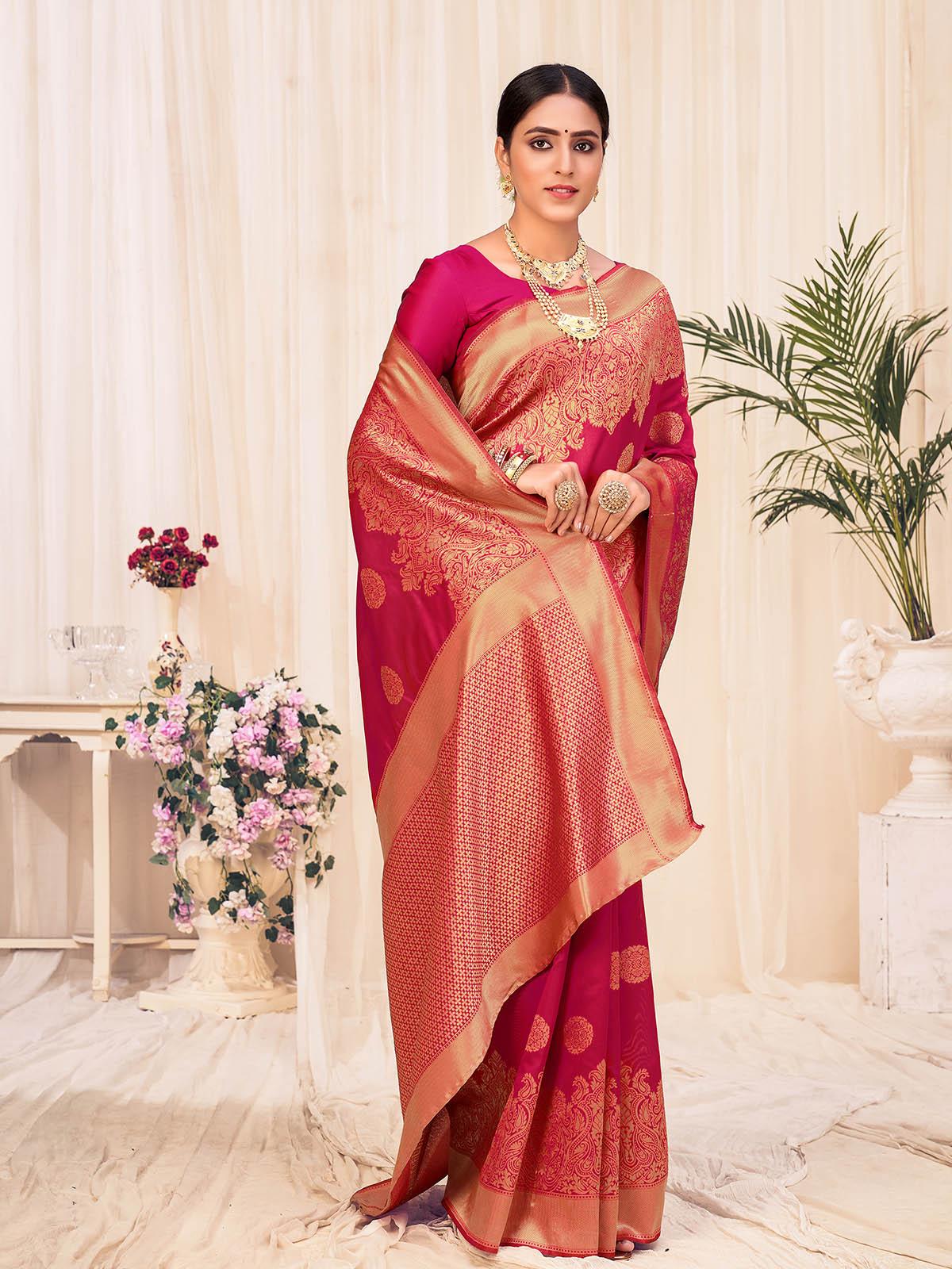 Woven Red Colored Banarasi Silk Saree - Rajwada