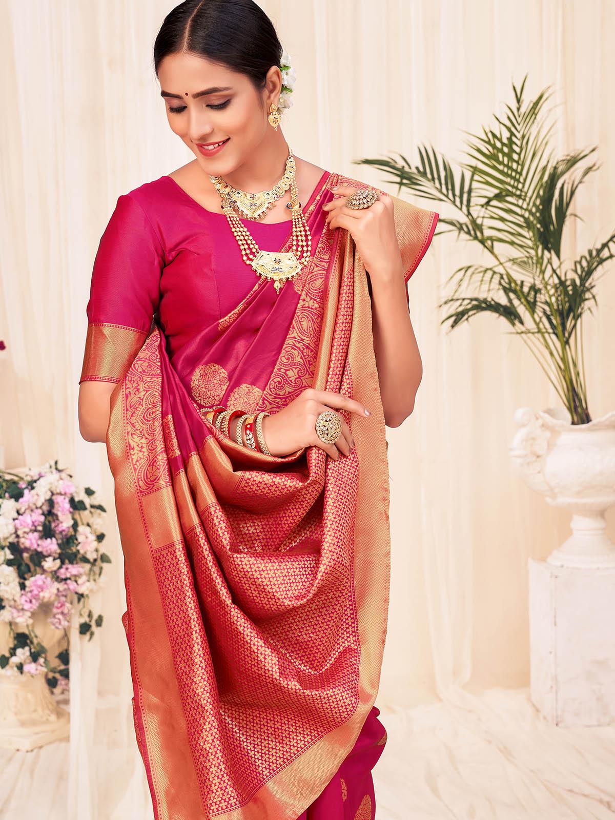 Woven Red Colored Banarasi Silk Saree - Rajwada