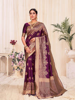 Woven Wine Colored Banarasi Silk Saree - Rajwada