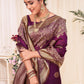 Woven Wine Colored Banarasi Silk Saree - Rajwada