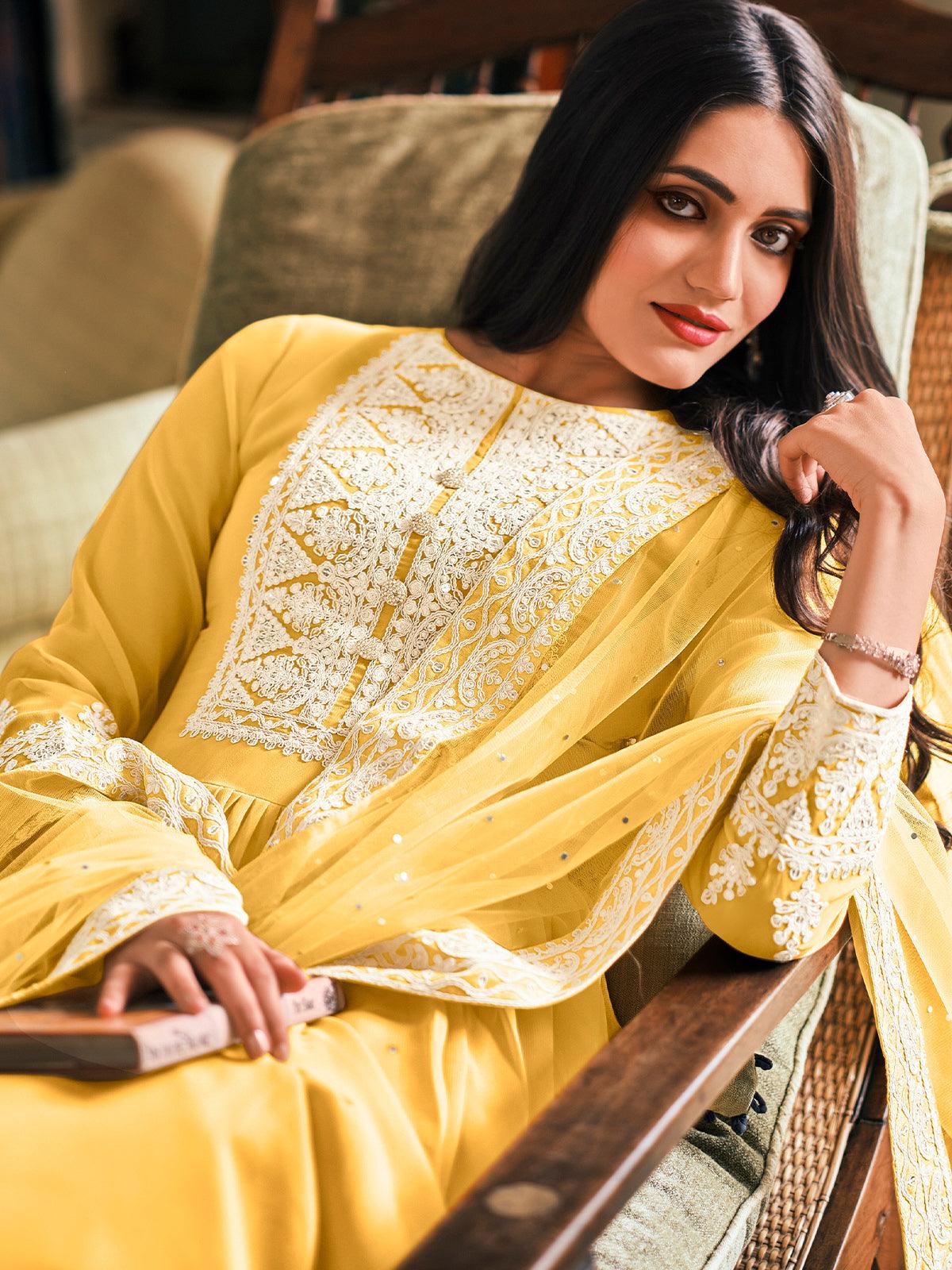 Yellow Color Georgette Plazzo Suit - Rajwada
