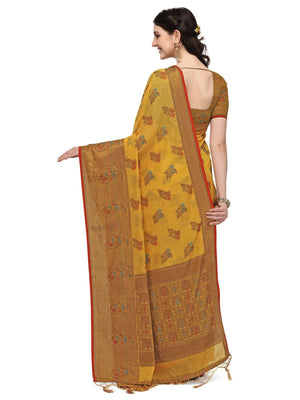 Yellow Colour Banarasi Silk Madhubani Work Saree - Rajwada