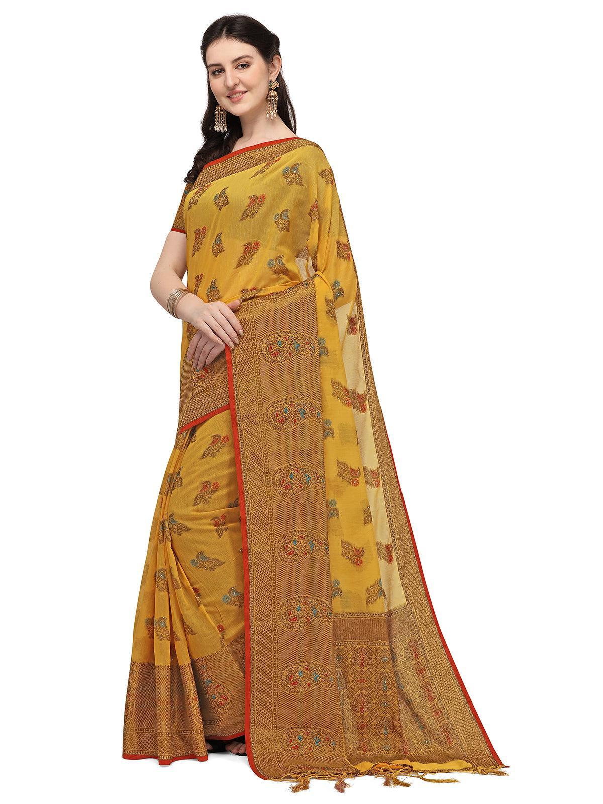 Yellow Colour Banarasi Silk Madhubani Work Saree - Rajwada