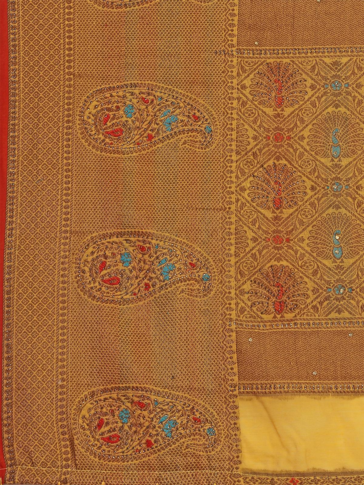 Yellow Colour Banarasi Silk Madhubani Work Saree - Rajwada