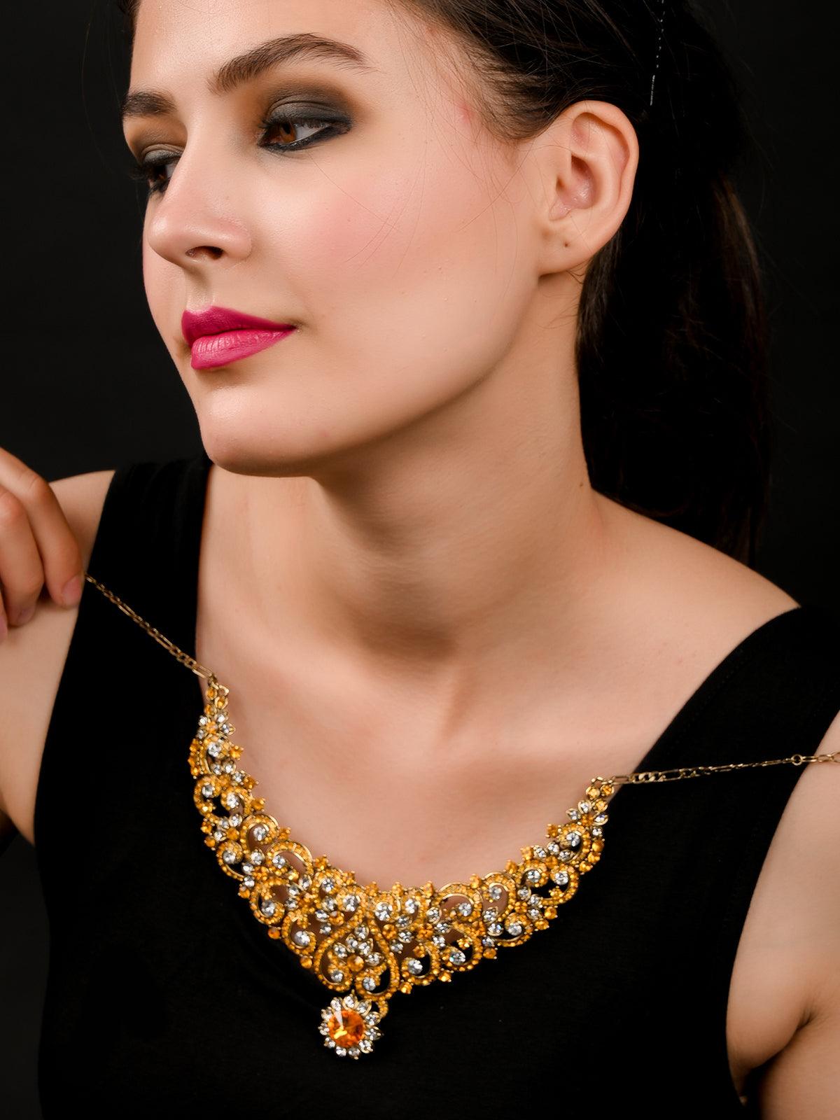 Yellow Crystal Necklace Set - Rajwada