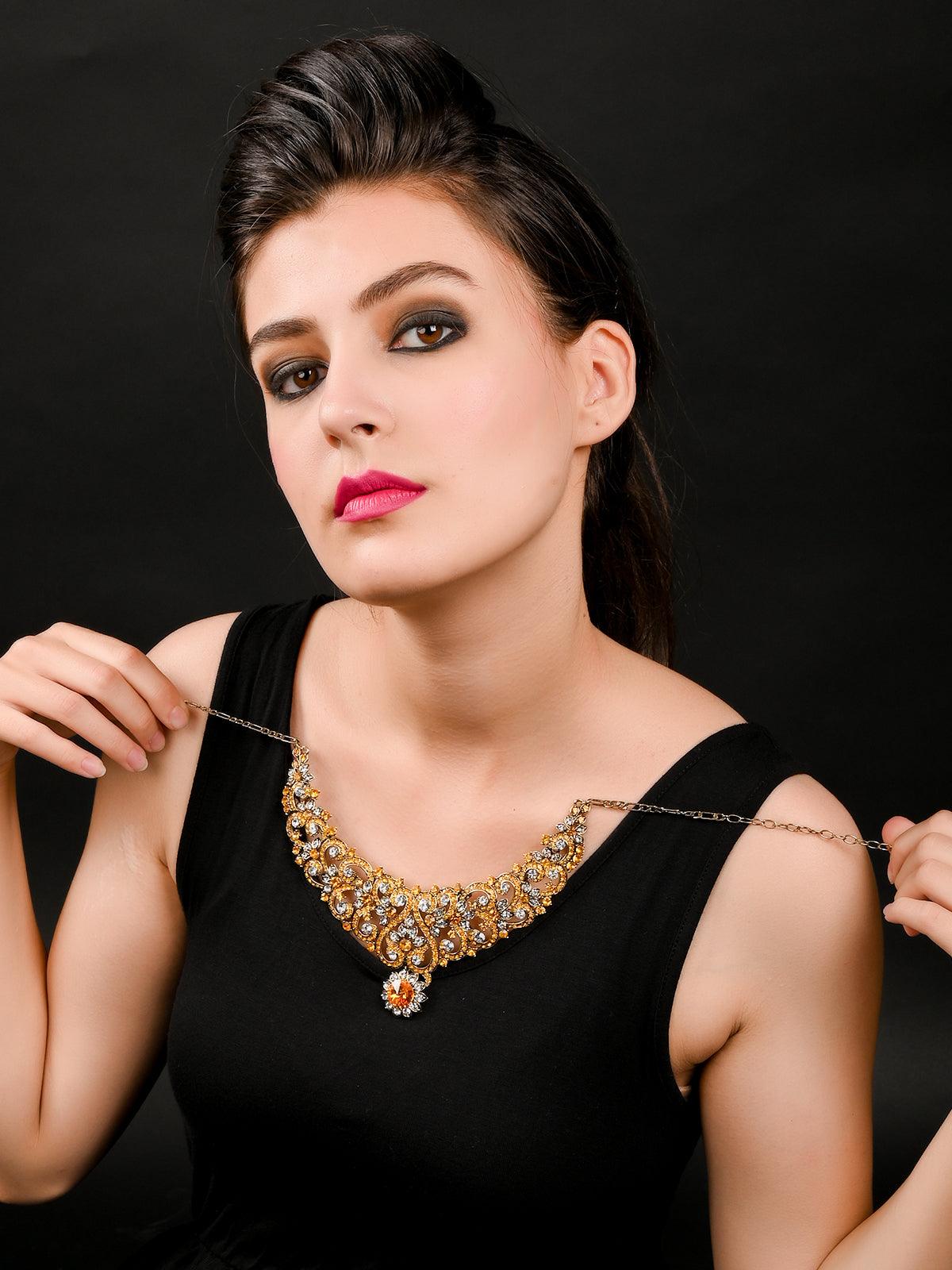 Yellow Crystal Necklace Set - Rajwada