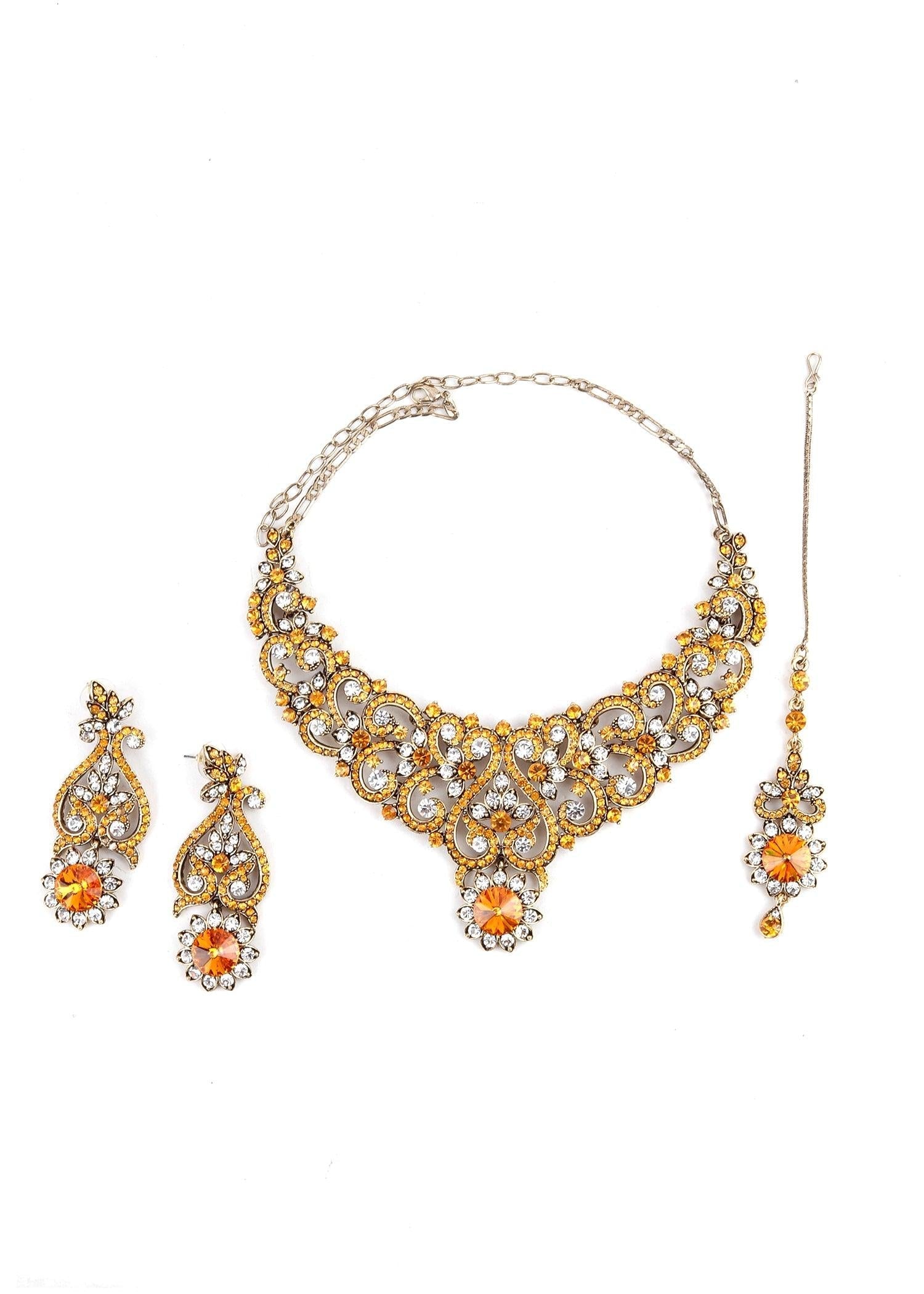 Yellow Crystal Necklace Set - Rajwada