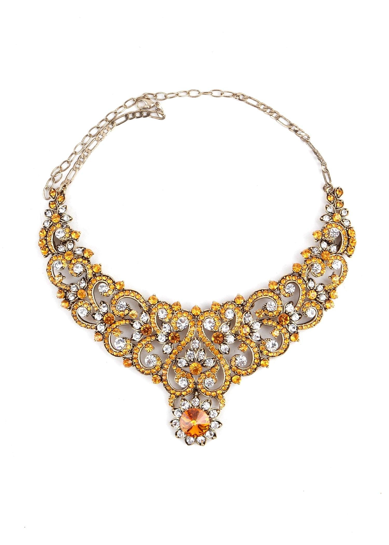 Yellow Crystal Necklace Set - Rajwada