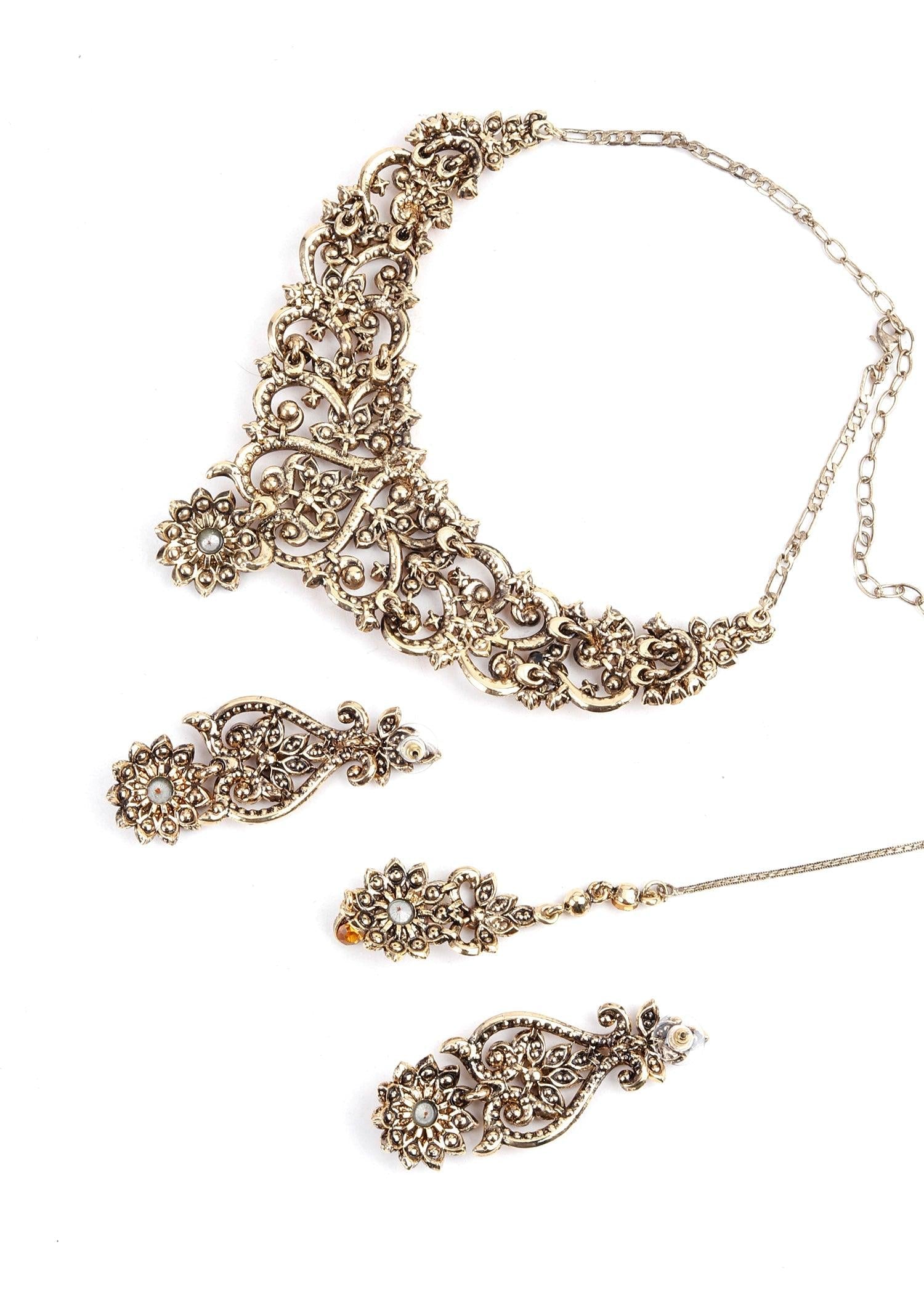 Yellow Crystal Necklace Set - Rajwada