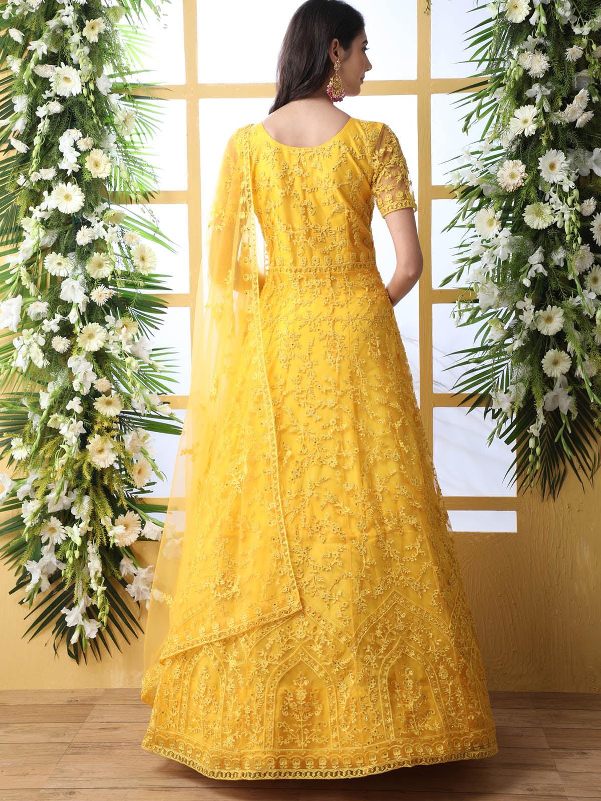 Yellow Net Anarkali - Rajwada